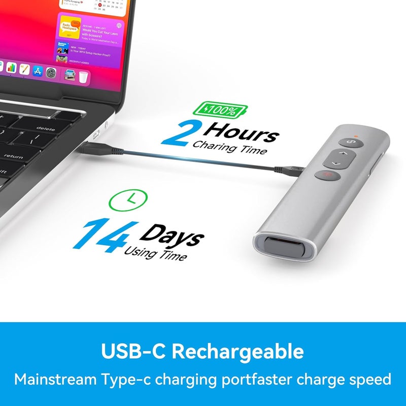 PPTSLID Presentation Clickers for PowerPoint Presentations, [Aluminum Alloy] + [2 in 1 USB C/A] PowerPoint Clicker with Laser Pointer Wireless Presenter PPT Slide Remote Control Computer Clicker for Mac - Image 5